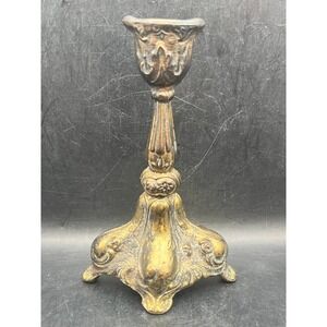 Vtg Ornate Baroque Style Gold Die Cast Spelter Taper Candlestick Holder Antiqued